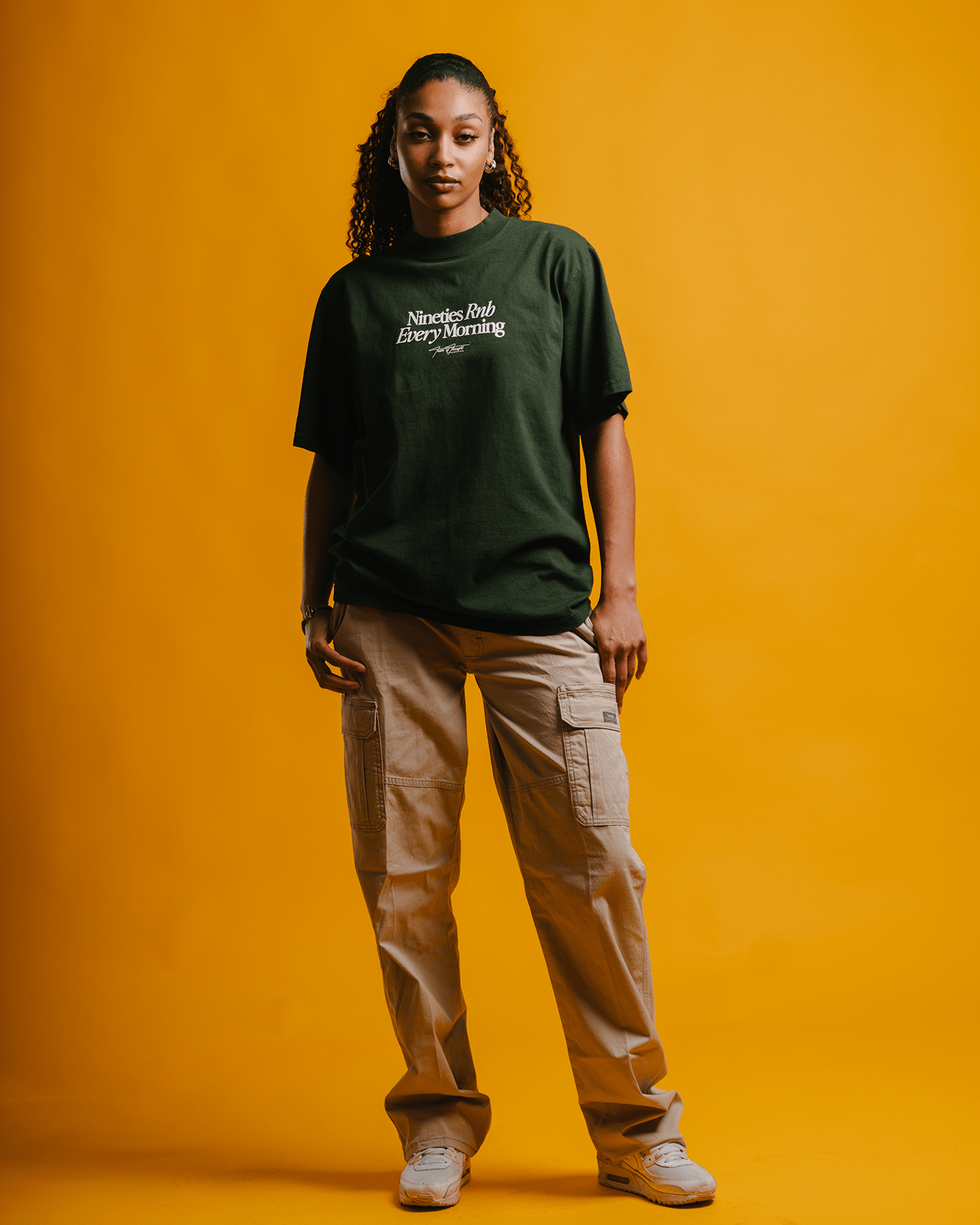 Nineties Rnb Every Morning V2 Oversized Green Tee - trainofthoughtcollective