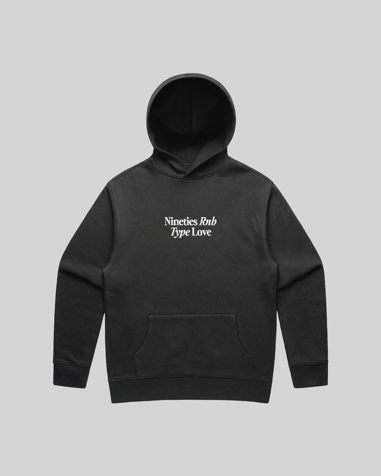 Nineties Rnb Type Love Relaxed Faded Black Hoodie - trainofthoughtcollective