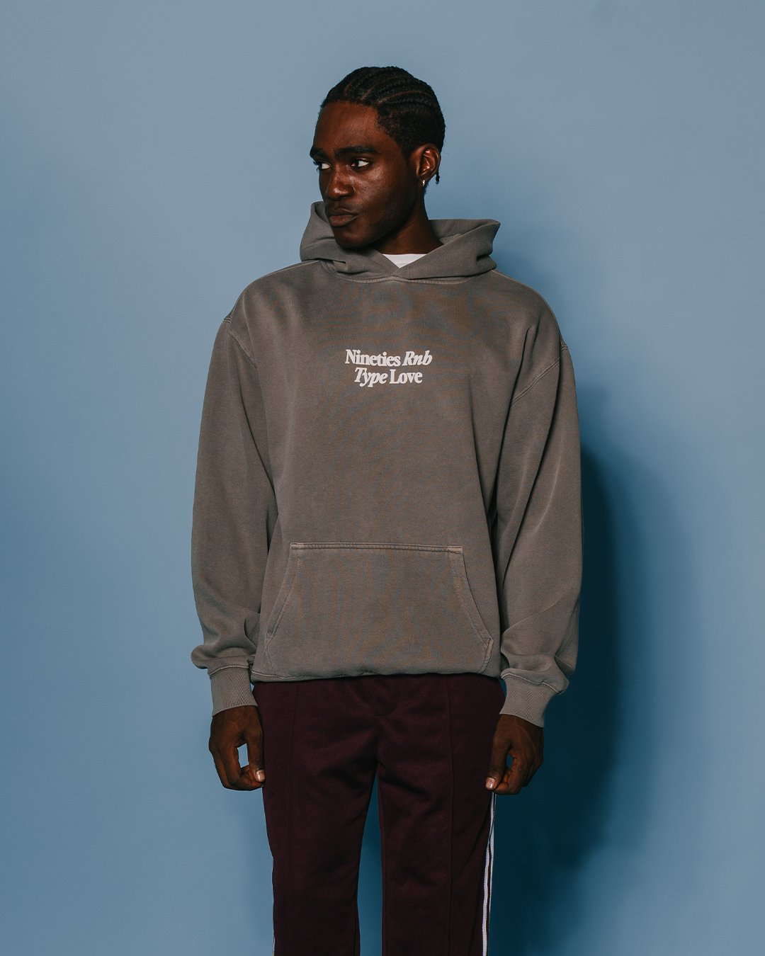 Nineties Rnb Type Love Relaxed Faded Grey Hoodie - trainofthoughtcollective