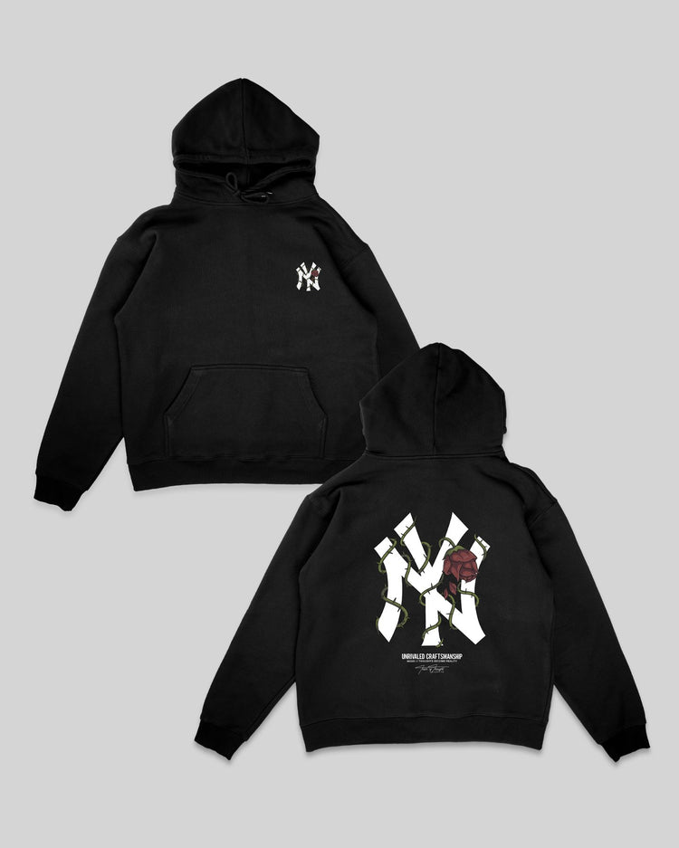 NY City Rose Black Hoodie - trainofthoughtcollective