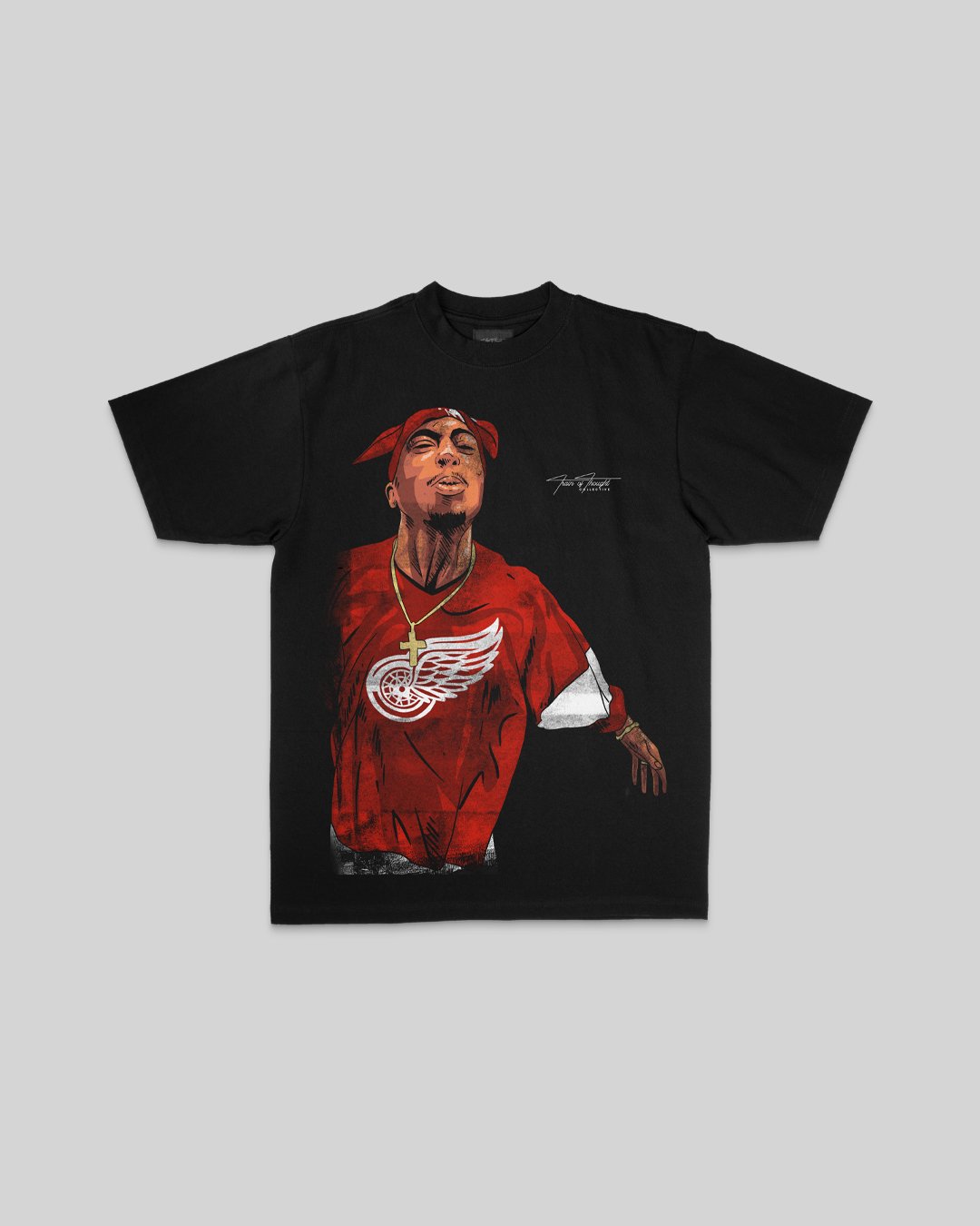 Pac Spit Big Face Black Shirt - trainofthoughtcollective