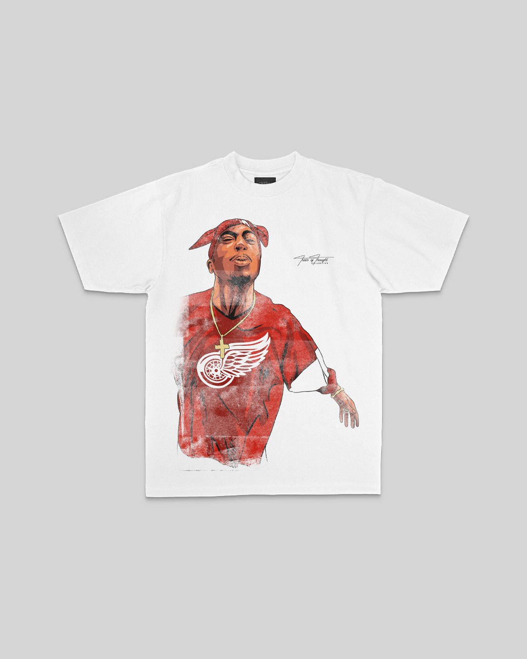 Pac Spit Big Face White Shirt - trainofthoughtcollective
