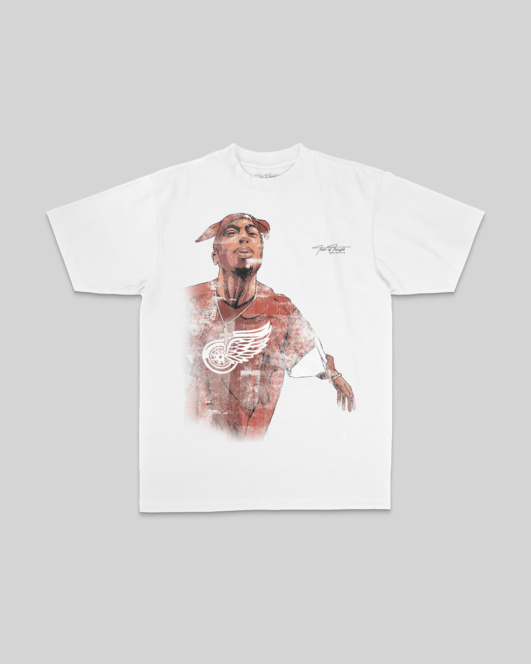 Pac Spit Big Face White Shirt - trainofthoughtcollective