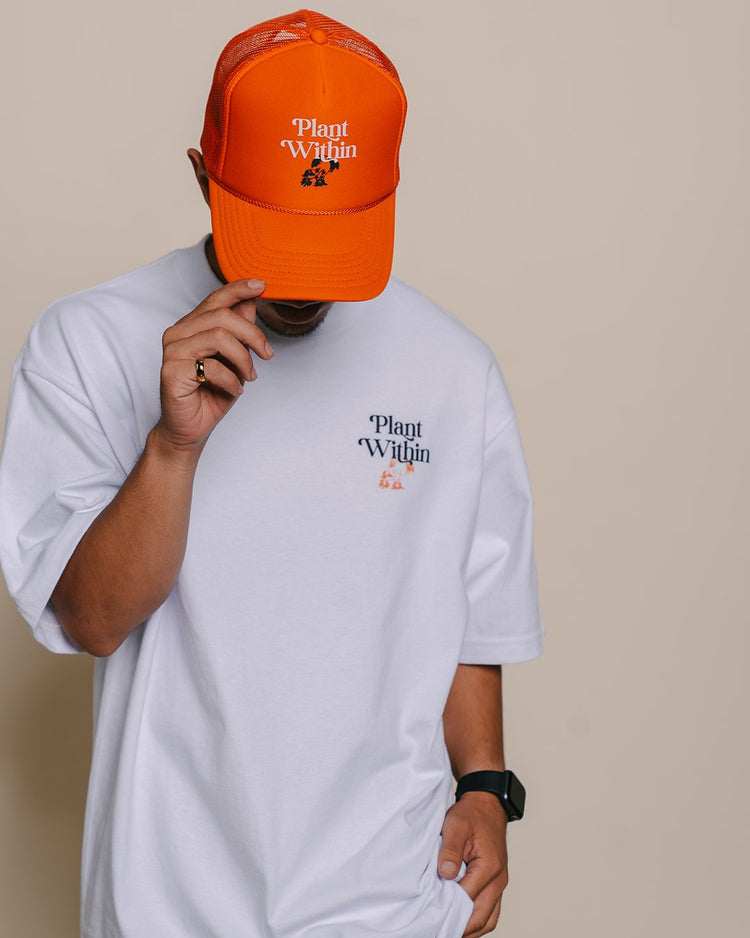 Plant Within Orange 5 Panel Trucker Hat - trainofthoughtcollective