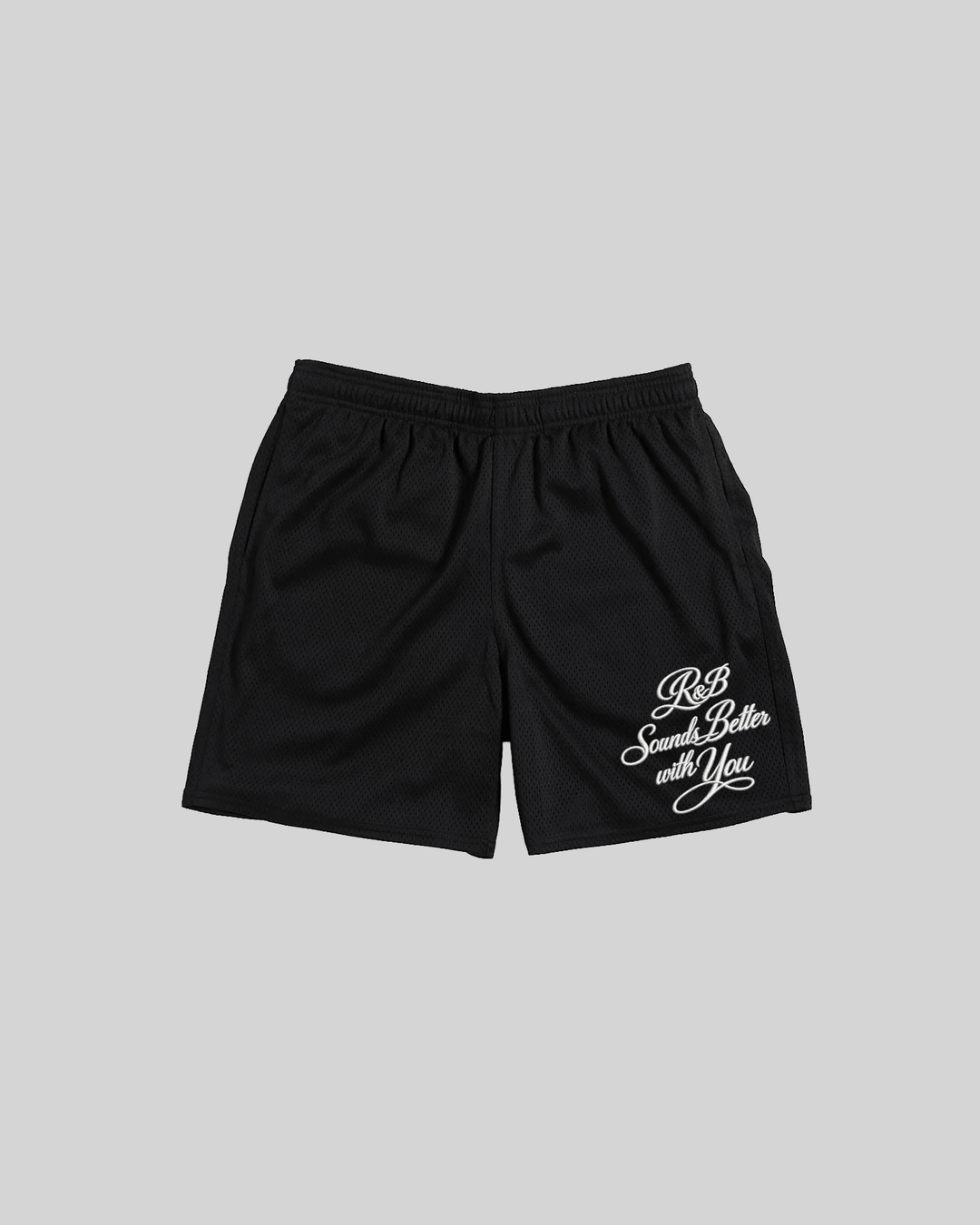 R&B with You | Black Embroidered Mesh Shorts - trainofthoughtcollective