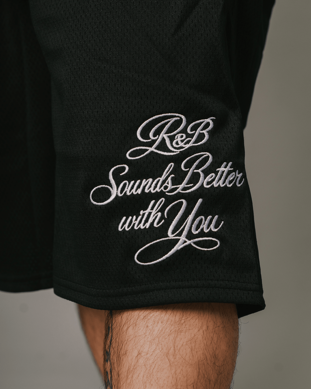 R&amp;B with You | Black Embroidered Mesh Shorts - trainofthoughtcollective