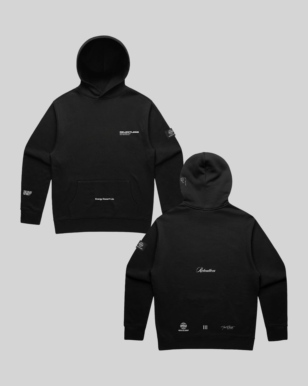 Relentless V1 Premium Black Relaxed Hoodie - trainofthoughtcollective