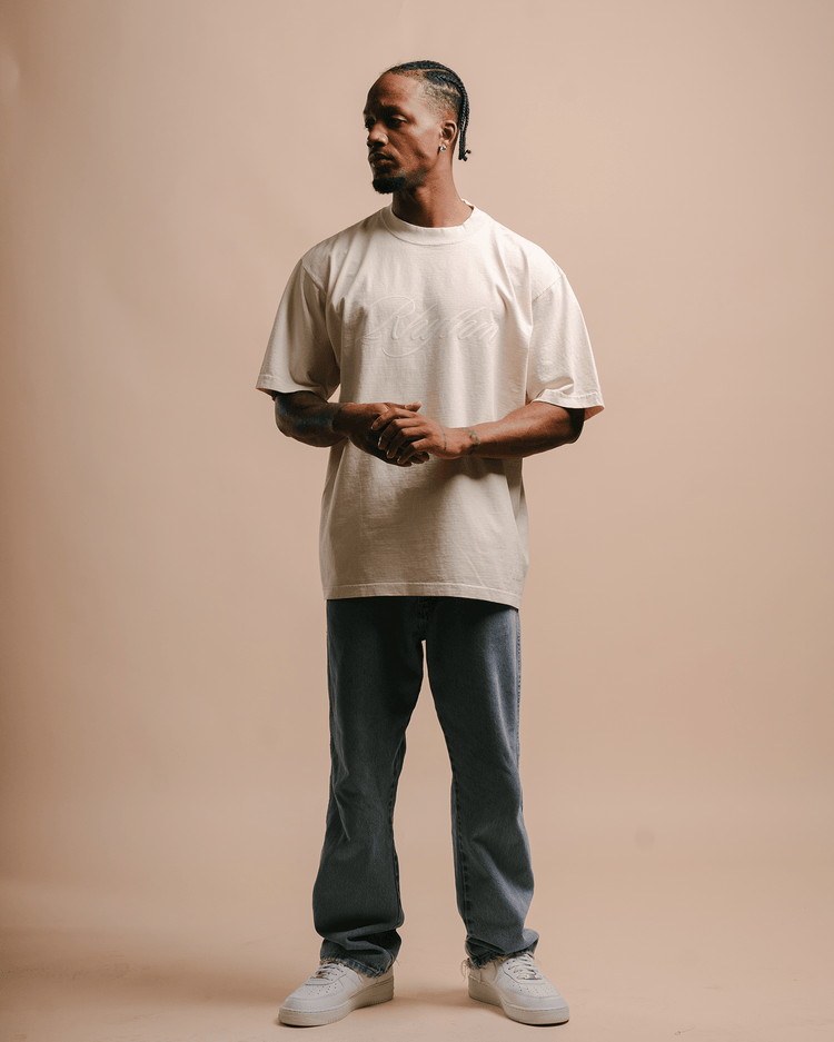 Rhythm Oversized Cream Tee - trainofthoughtcollective