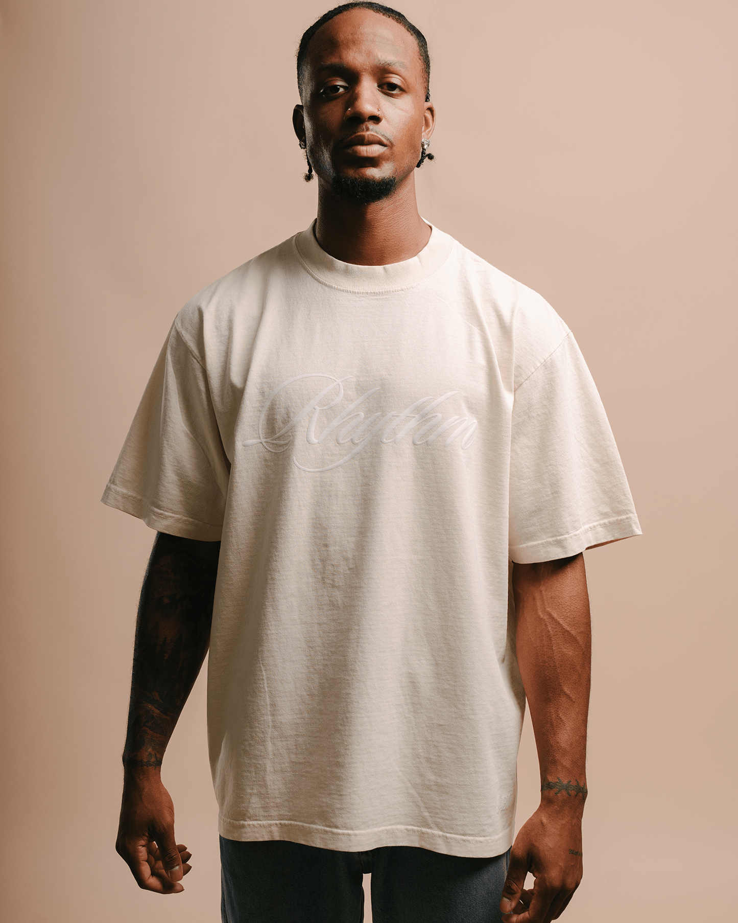 Rhythm Oversized Cream Tee - trainofthoughtcollective