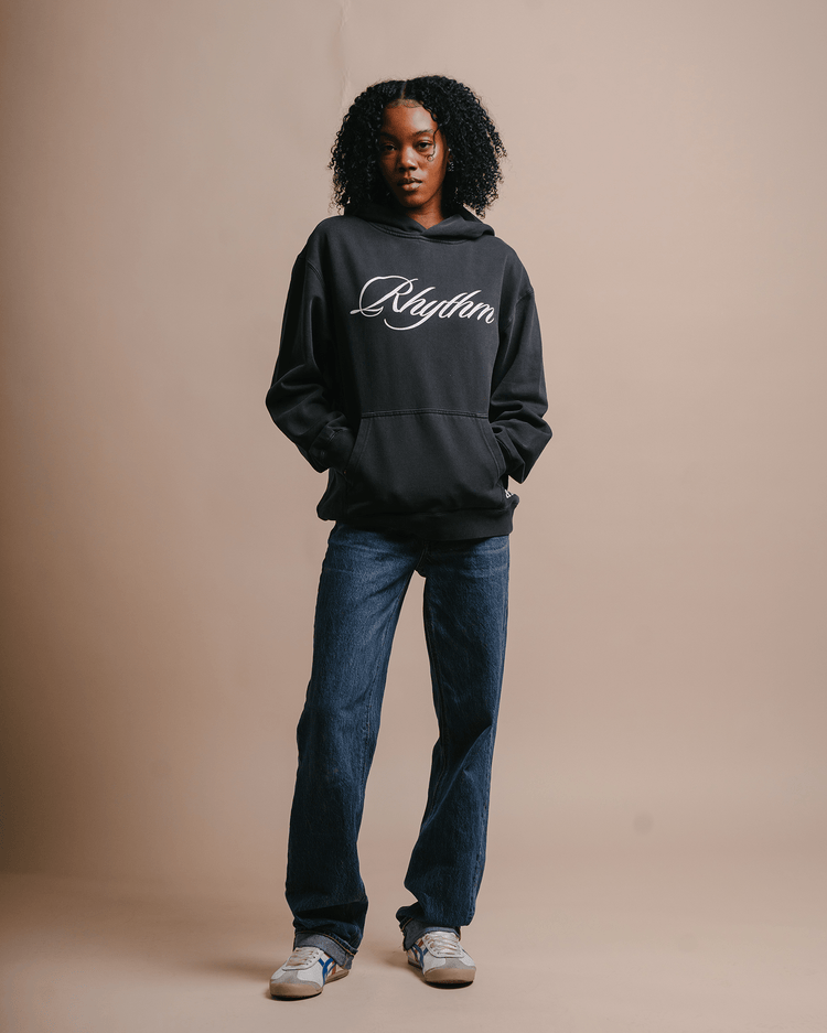 Rhythm Relaxed Faded Black Hoodie - trainofthoughtcollective