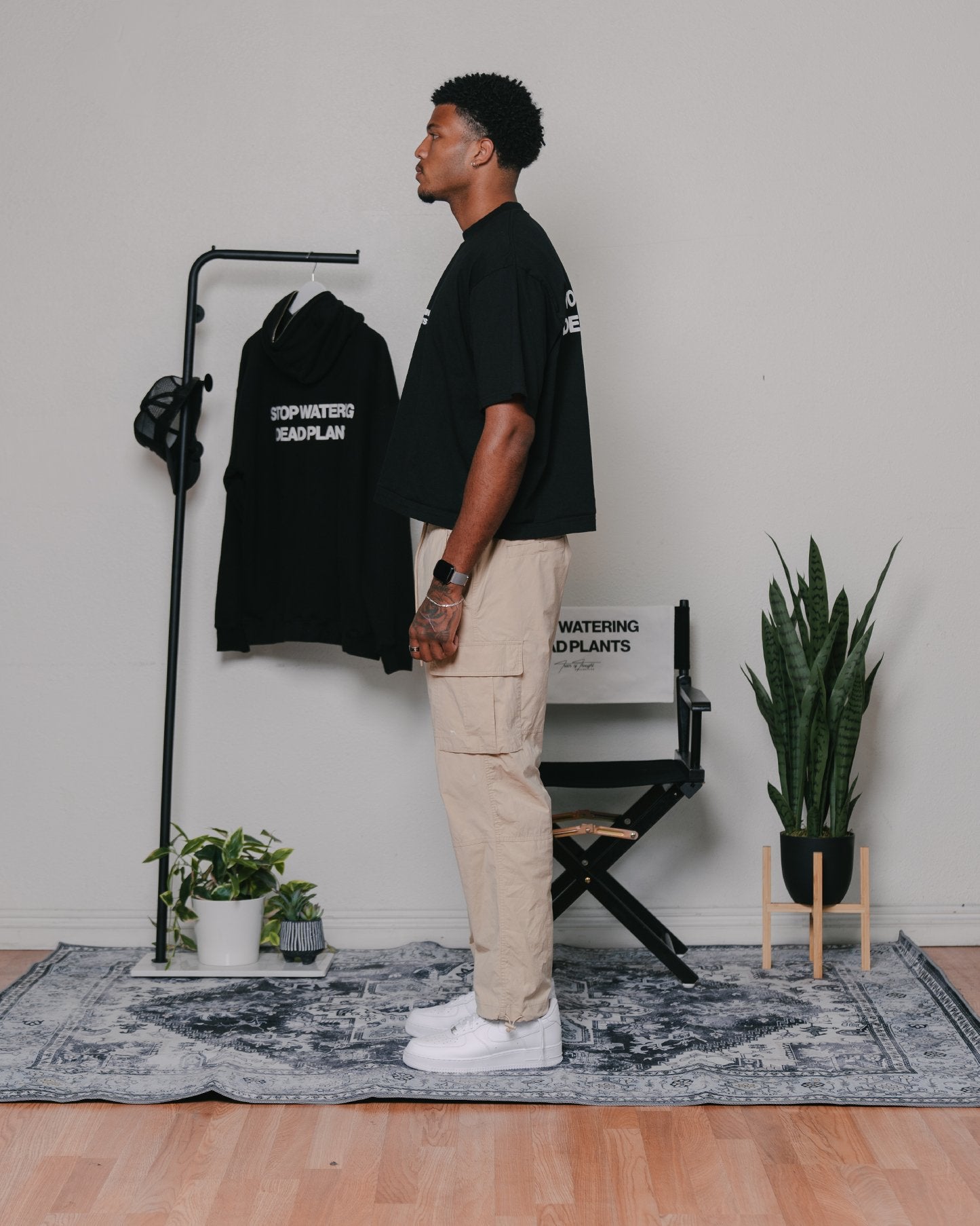 Stop Watering Dead Plants 2.0 Black Oversized Cropped Tee - trainofthoughtcollective