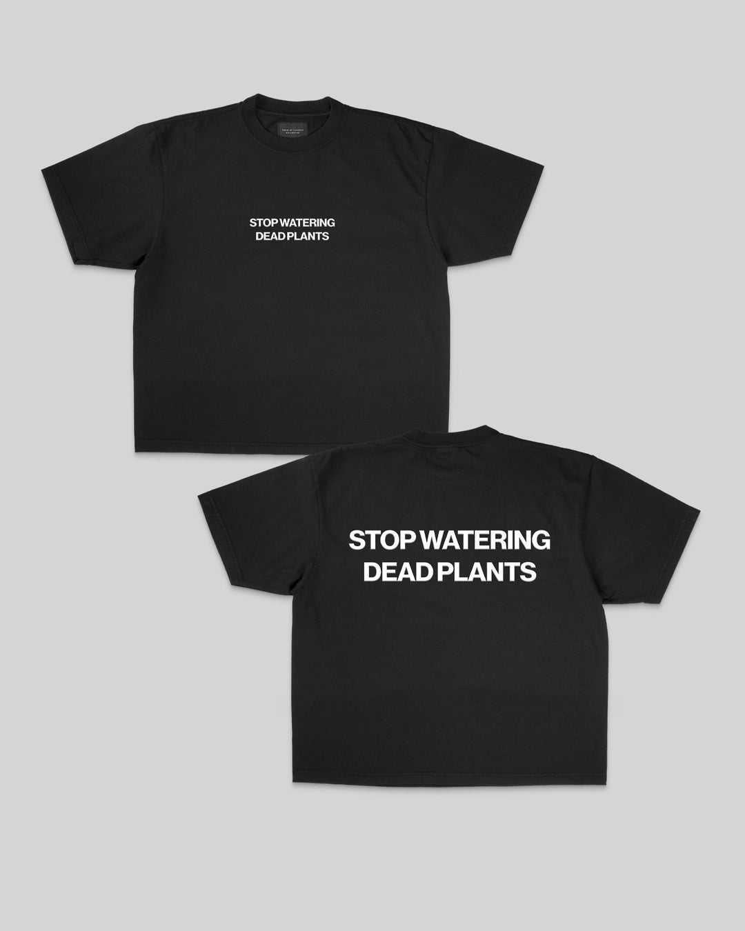 Stop Watering Dead Plants 2.0 Black Oversized Cropped Tee - trainofthoughtcollective