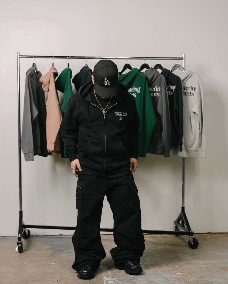 Stop Watering Dead Plants Black Full Zip Hoodie - trainofthoughtcollective