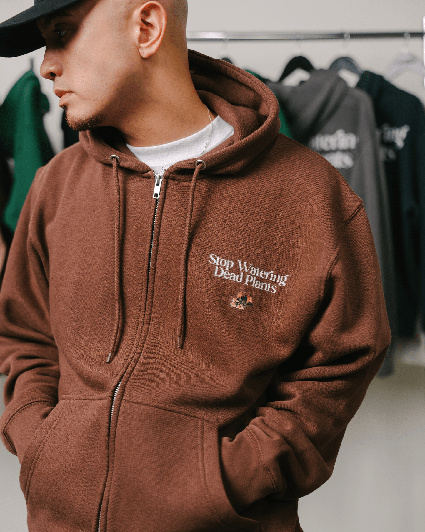 Stop Watering Dead Plants Brown Full Zip Hoodie - trainofthoughtcollective