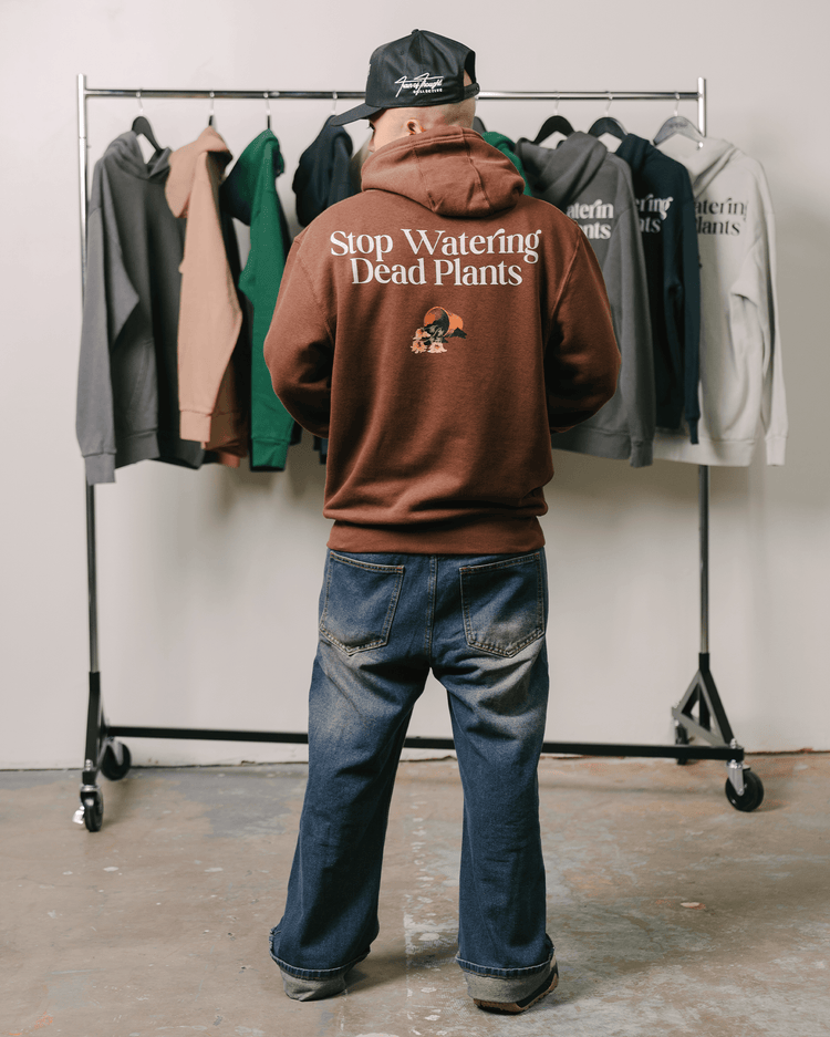 Stop Watering Dead Plants Brown Full Zip Hoodie - trainofthoughtcollective