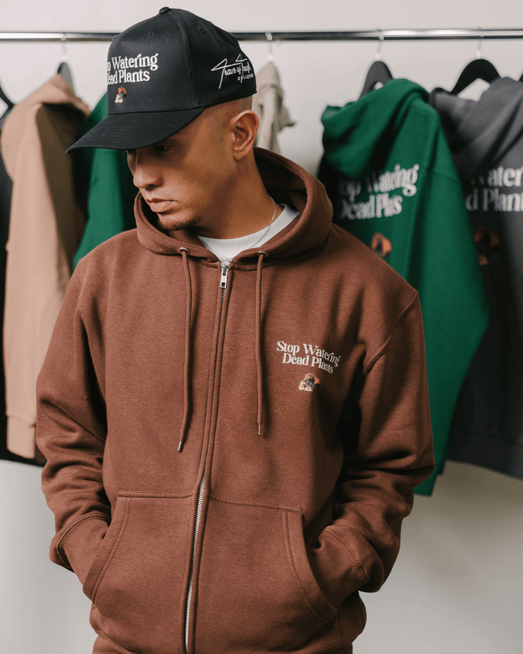 Stop Watering Dead Plants Brown Full Zip Hoodie - trainofthoughtcollective