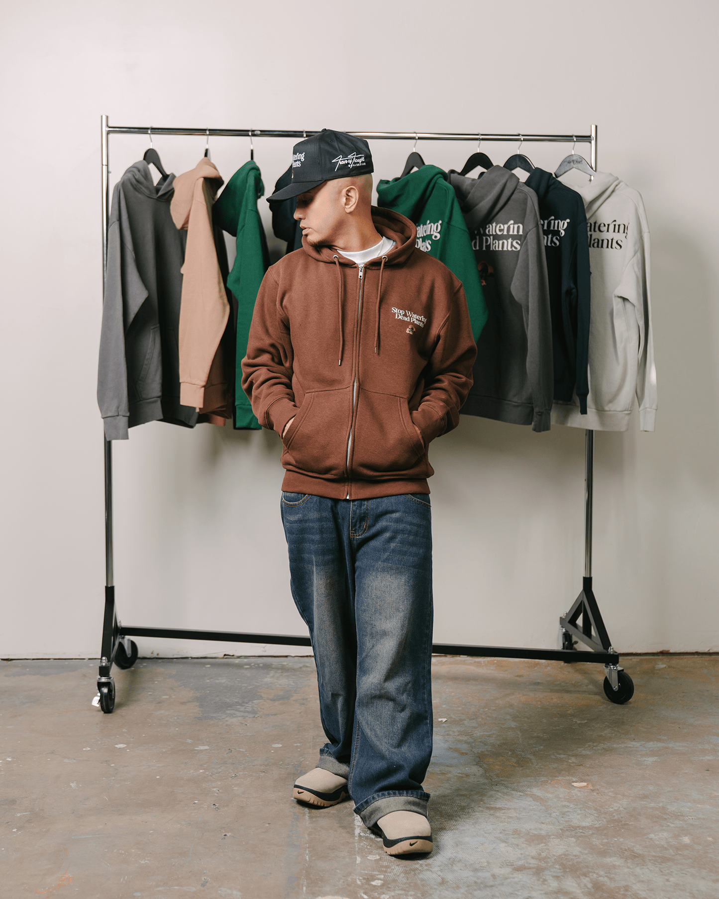 Stop Watering Dead Plants Brown Full Zip Hoodie - trainofthoughtcollective