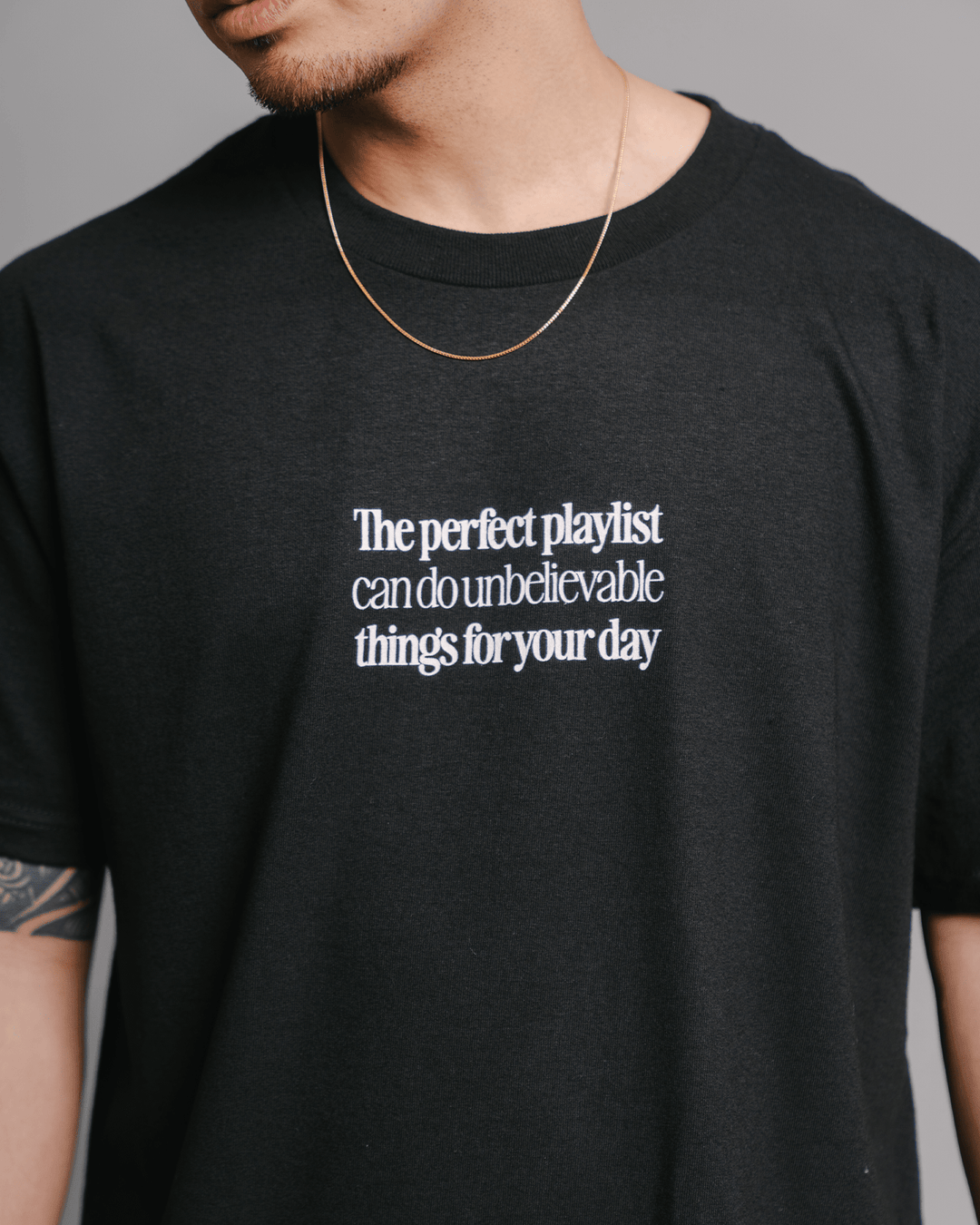 The Perfect Playlist Black Tee - trainofthoughtcollective