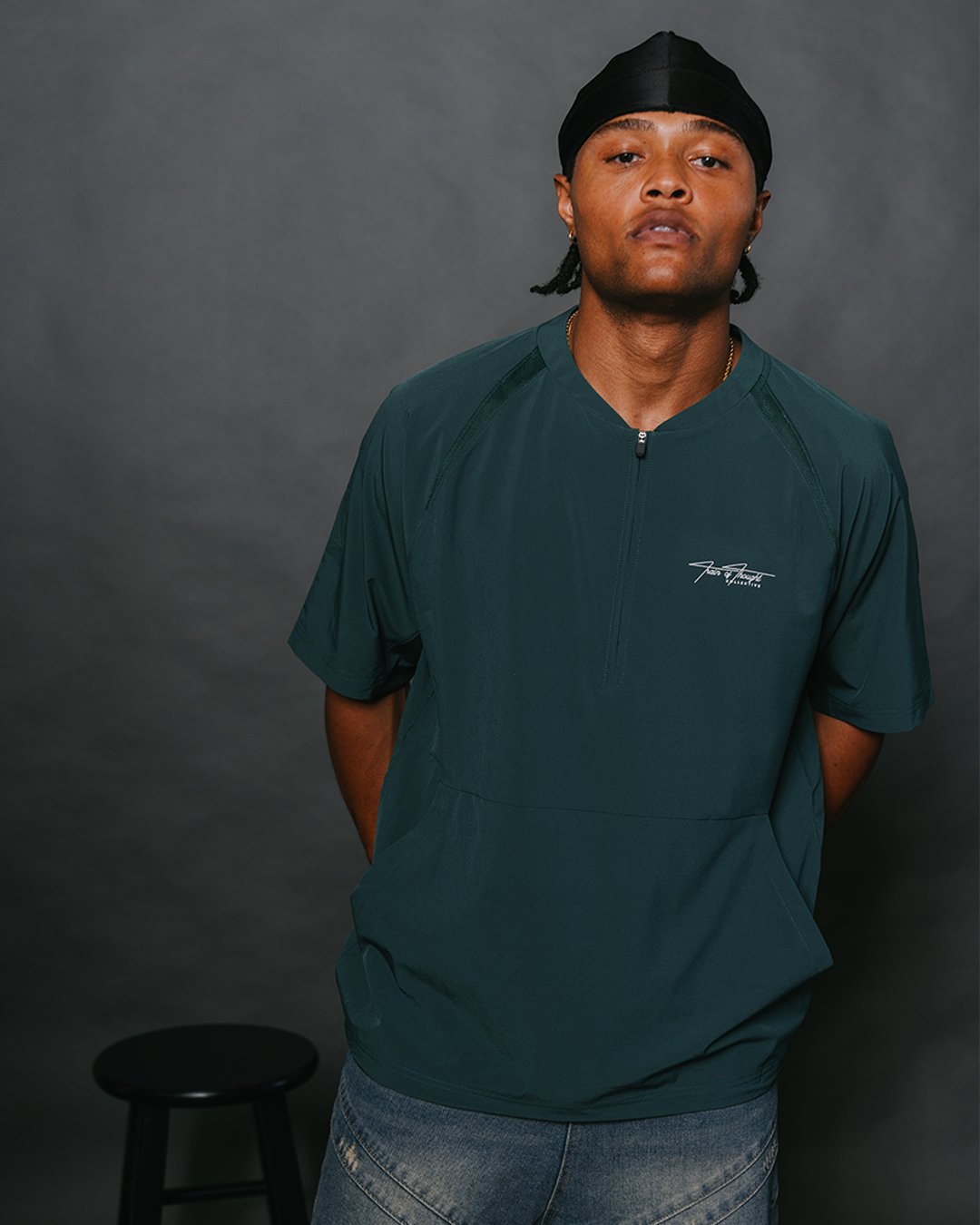 TOTC Signature Forest Green 1/2 - Zip Short Sleeve Jacket - trainofthoughtcollective