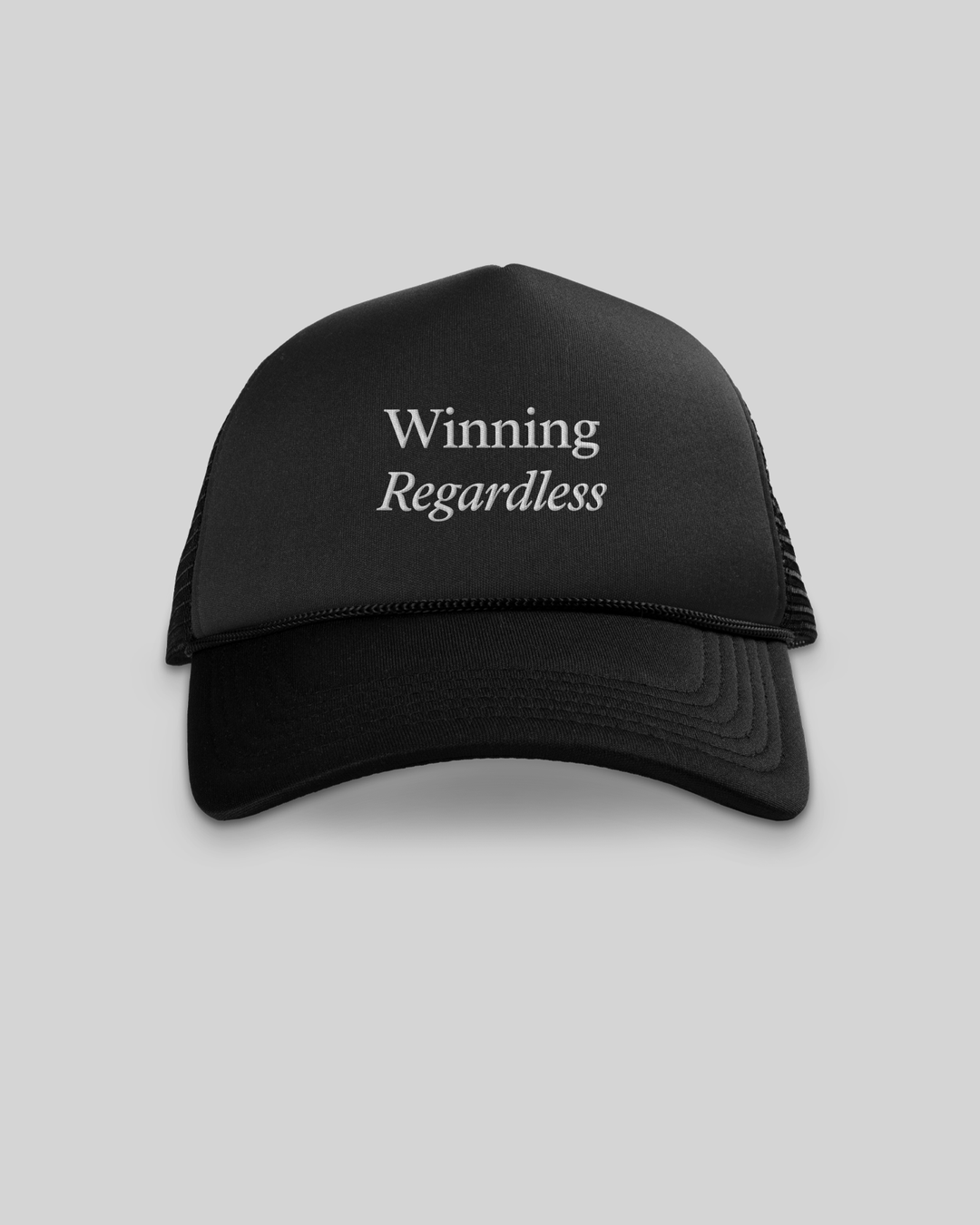 Winning Regardless Black 5 Panel Trucker Hat
