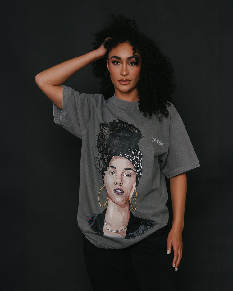 Alicia keys Big Face Oversized Cement Tee - trainofthoughtcollective