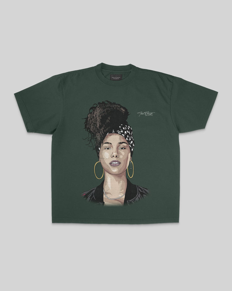 Alicia keys Big Face Oversized Green Tee - trainofthoughtcollective
