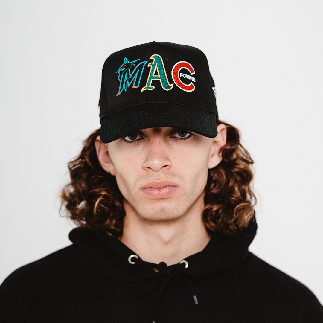 Forever Mac 5 Panel Mid Profile Baseball Cap - Black - trainofthoughtcollective