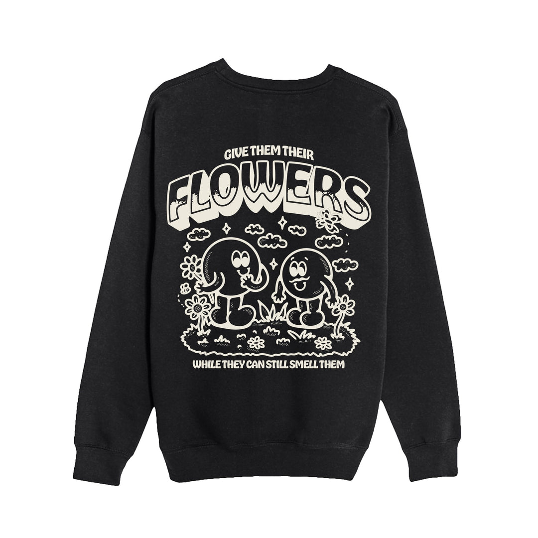 Give Flowers Black Crewneck Sweater - trainofthoughtcollective