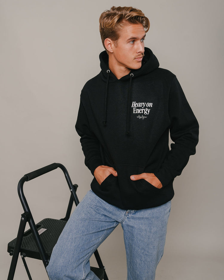 Heavy On Energy Black Hoodie V2 - trainofthoughtcollective