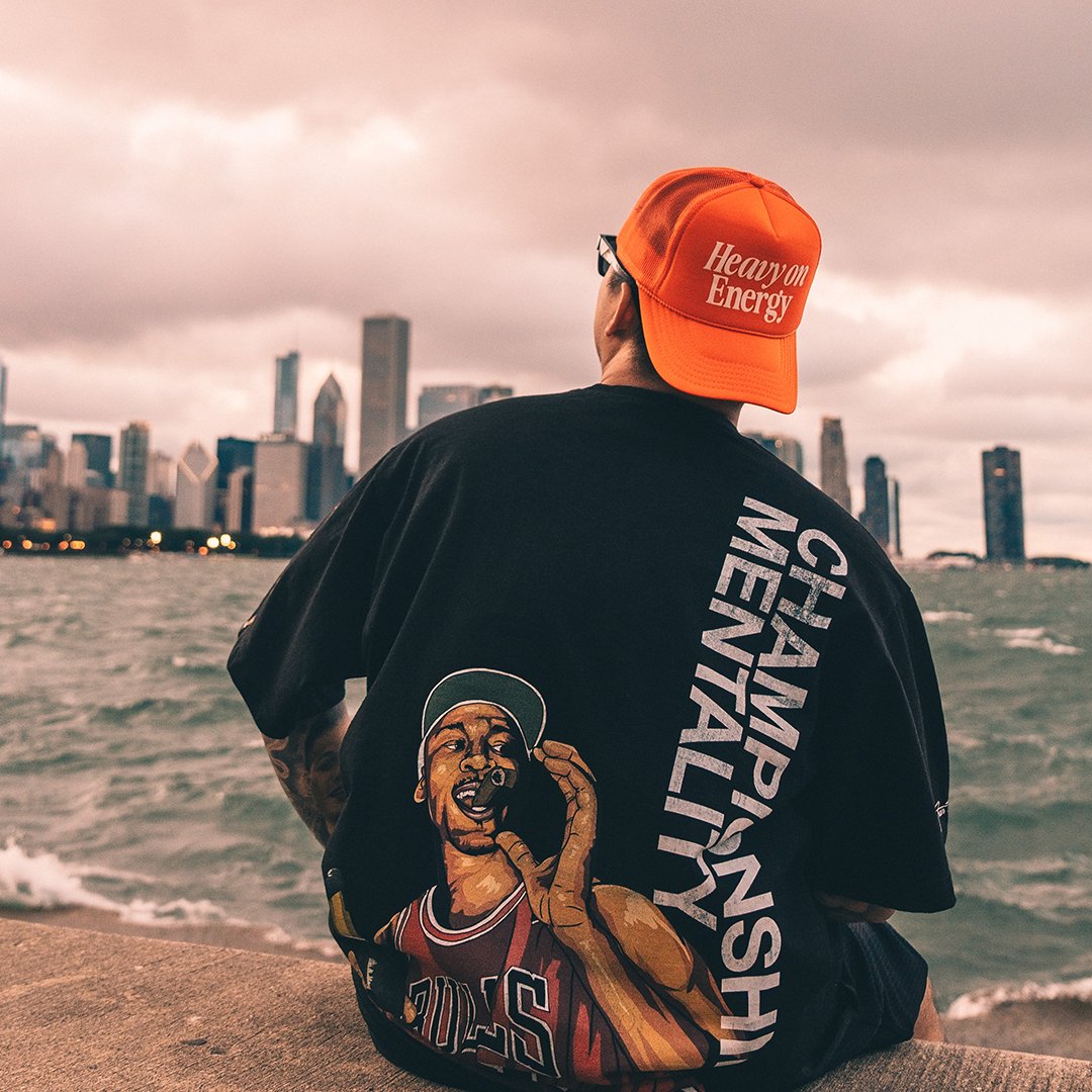 Heavy On Energy Orange 5 Panel Trucker Hat - trainofthoughtcollective