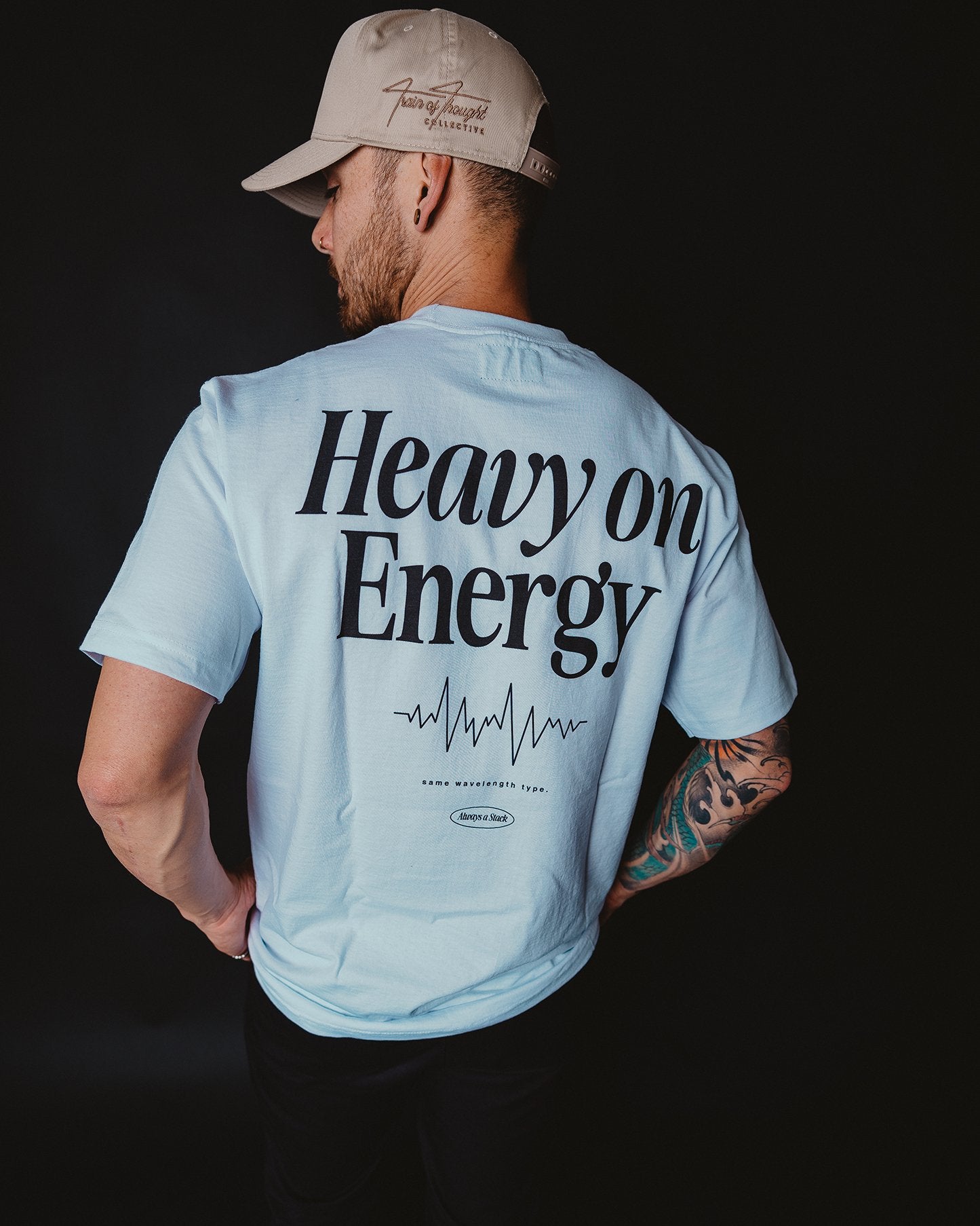 Heavy On Energy White Tee - trainofthoughtcollective