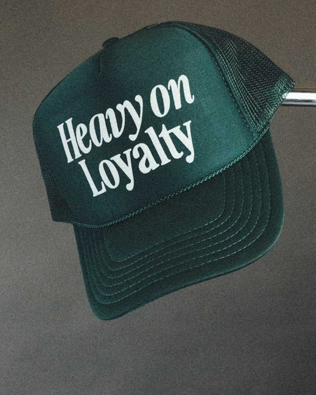 Heavy On Loyalty Dk Green 5 Panel Trucker Hat - trainofthoughtcollective
