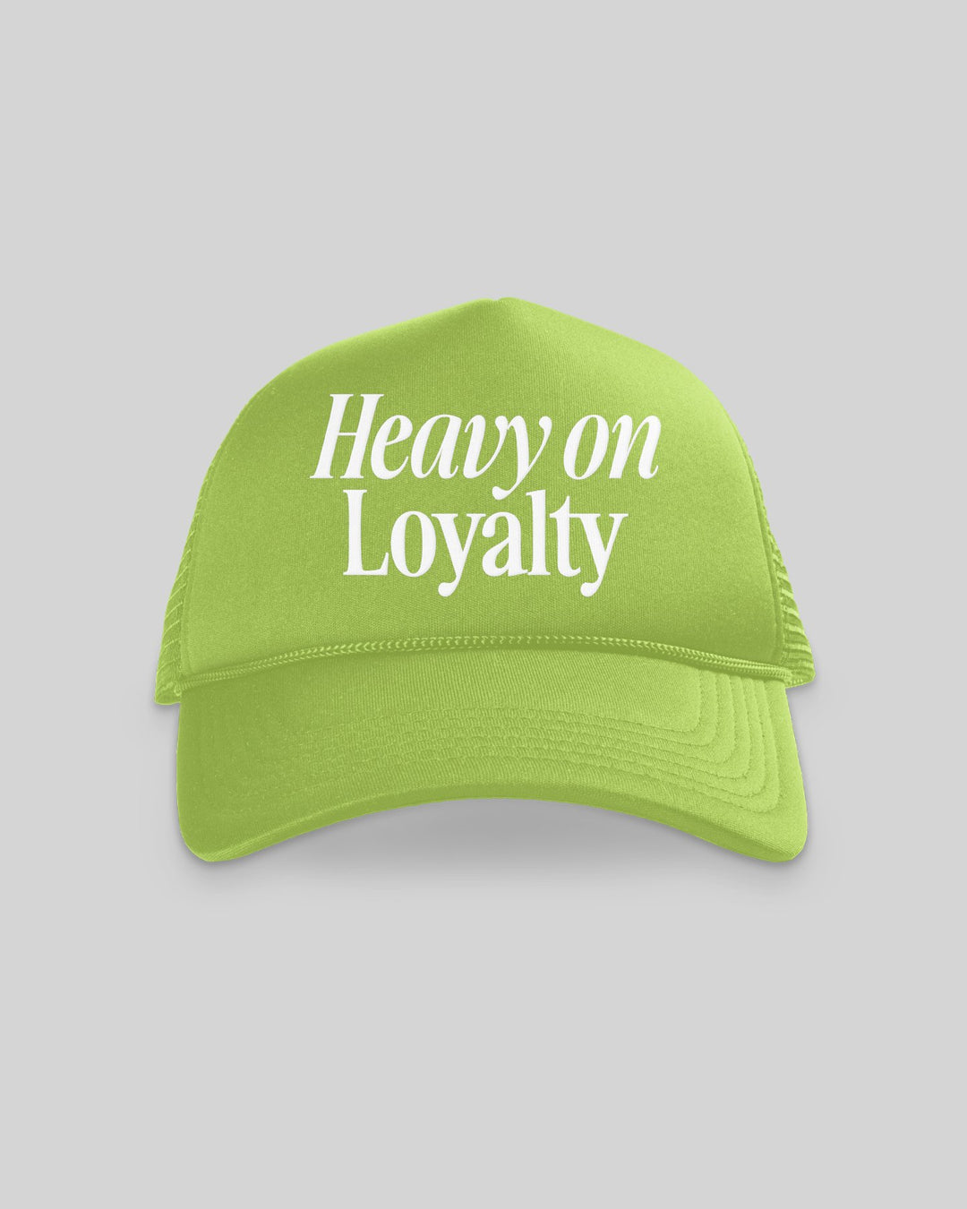 Heavy On Loyalty Neon Green 5 Panel Trucker Hat - trainofthoughtcollective