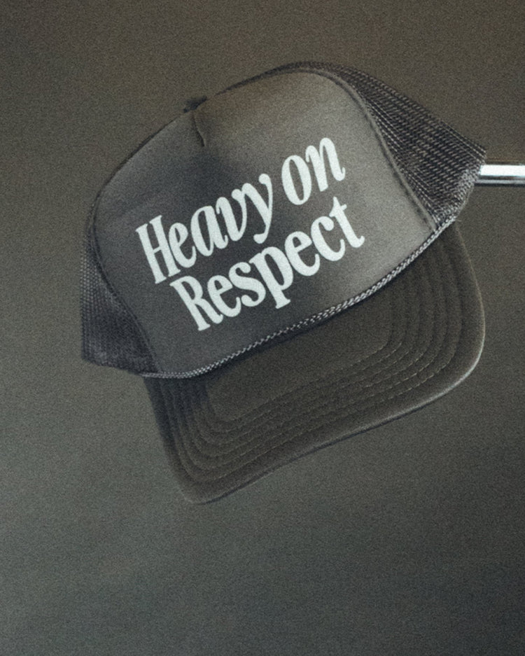 Heavy On Respect Charcoal 5 Panel Trucker Hat - trainofthoughtcollective
