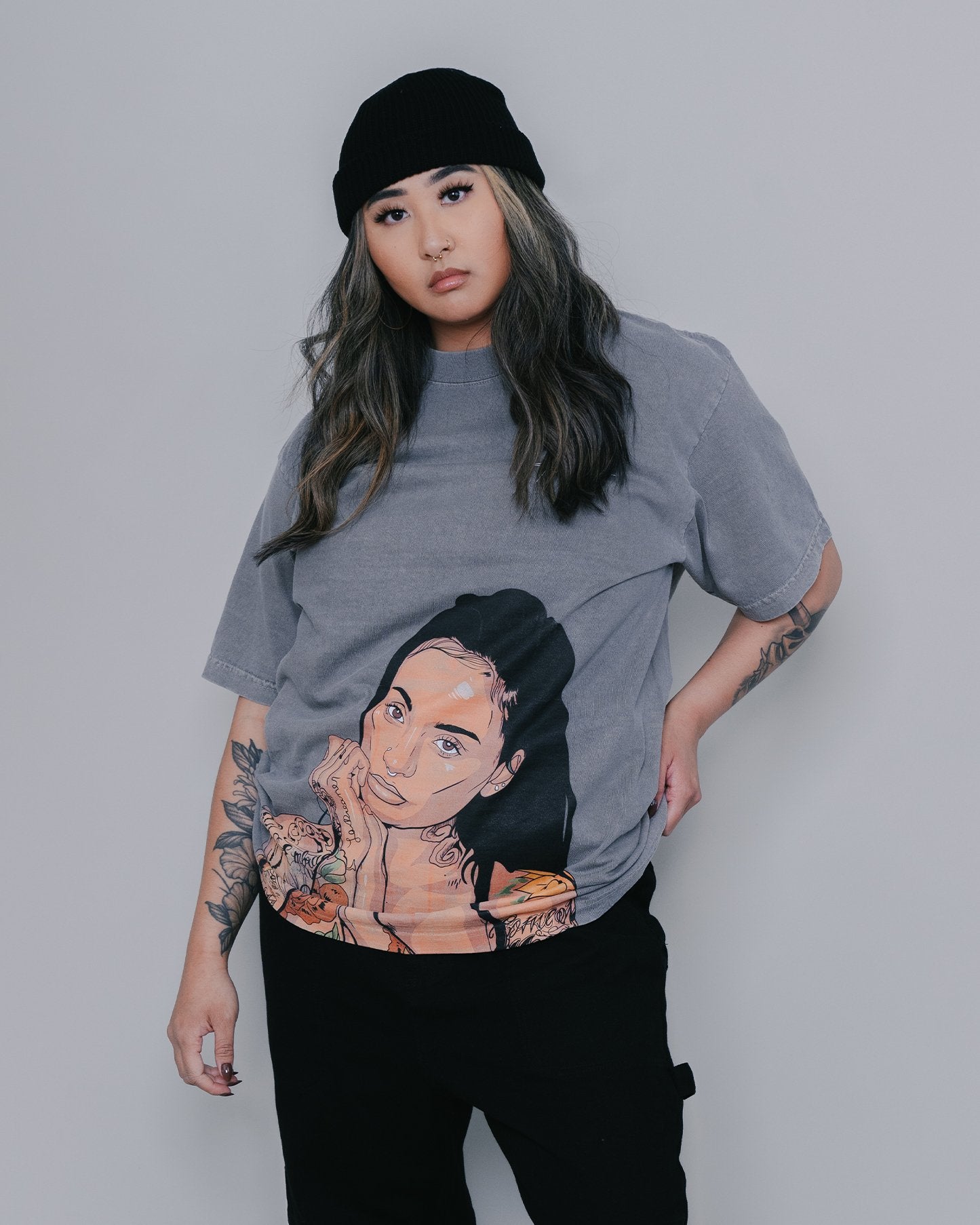 Kehlani Big Face Oversized Cement Tee - trainofthoughtcollective