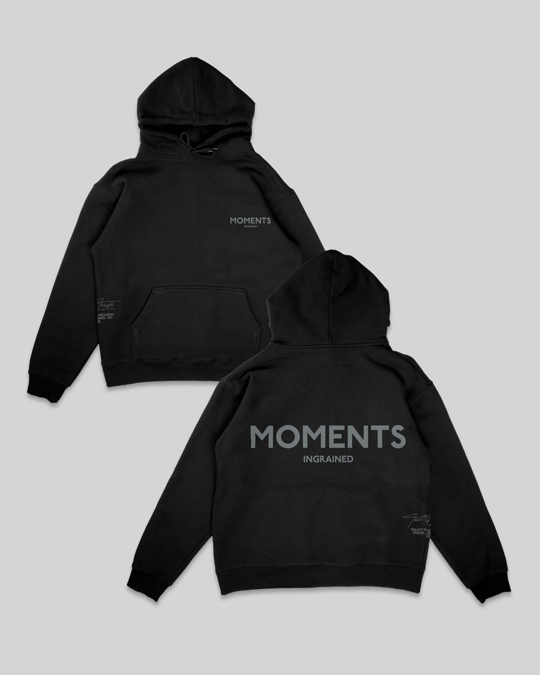 Moments Ingrained Black Hoodie - trainofthoughtcollective