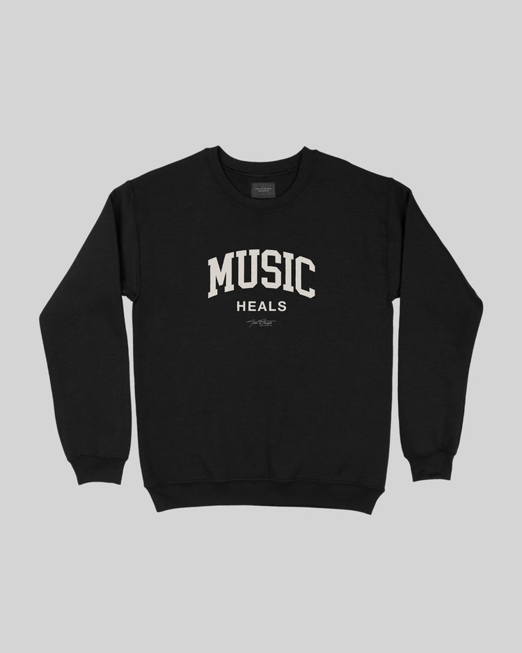 Music Heals Crewneck Black Sweatshirt - trainofthoughtcollective
