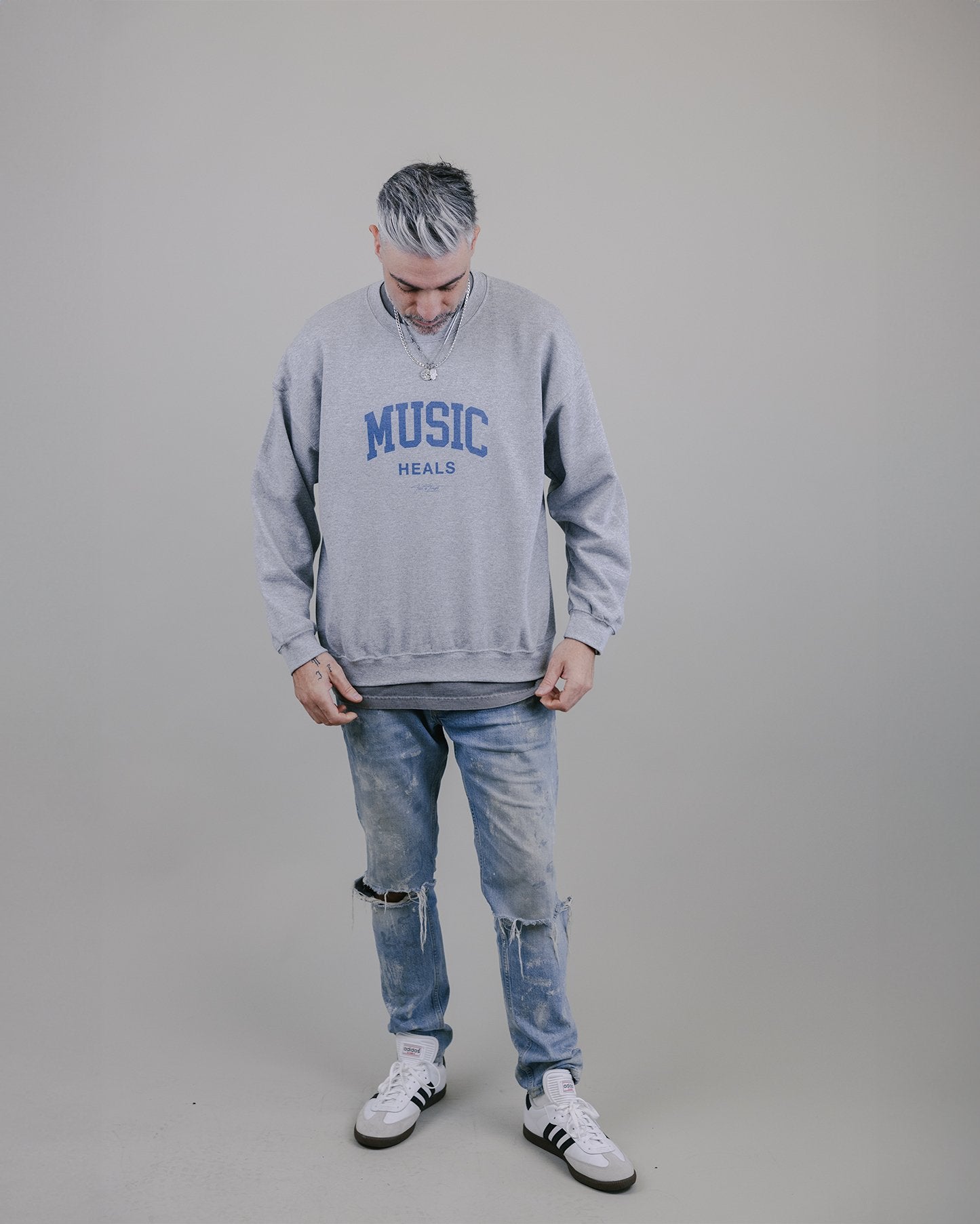 Music Heals Crewneck Grey Sweatshirt - trainofthoughtcollective