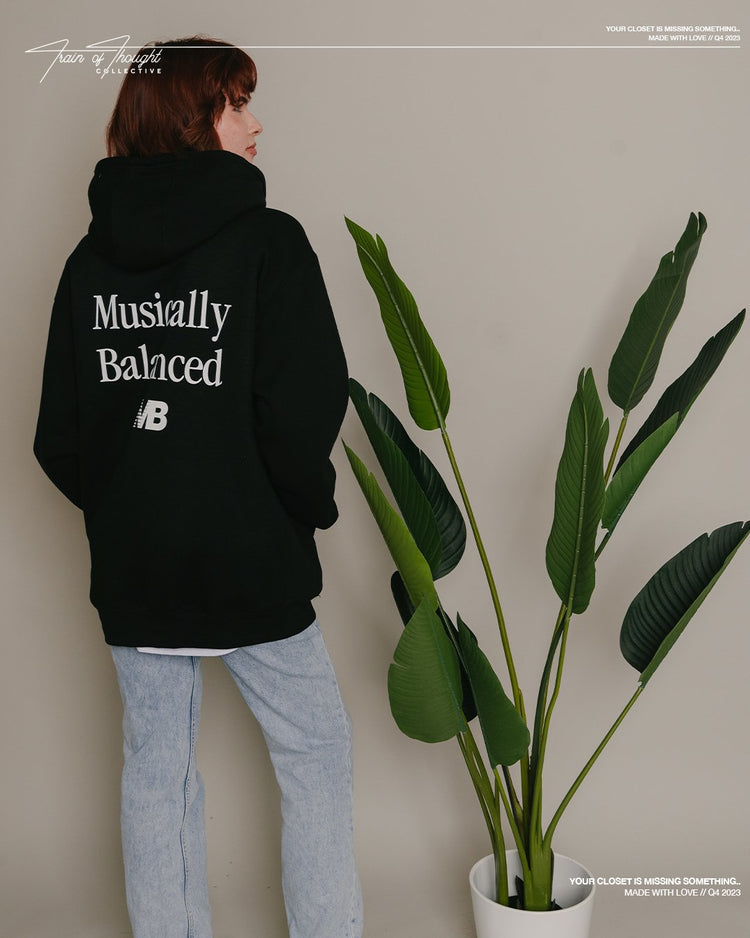Musically Balanced V2 Black Hoodie - trainofthoughtcollective