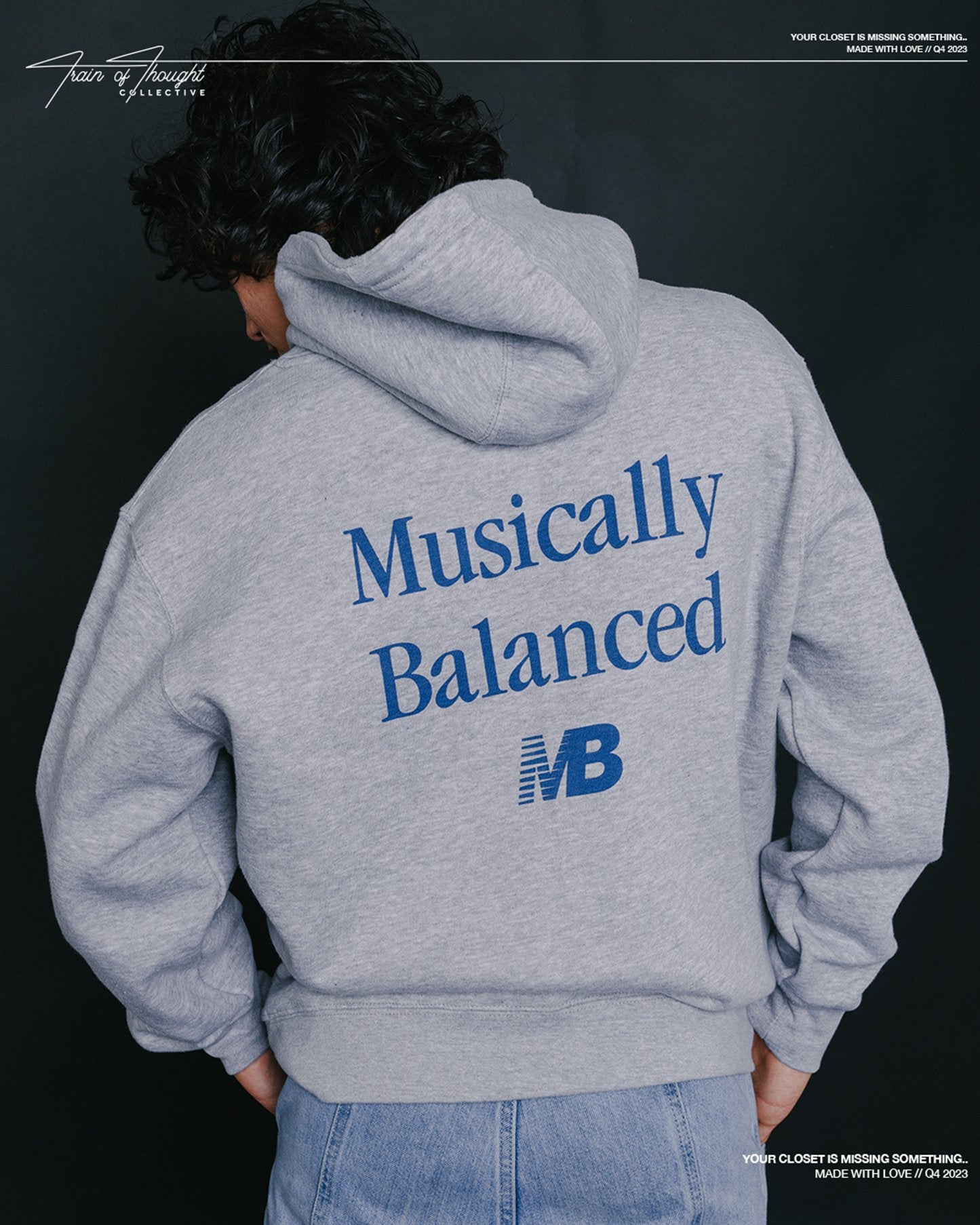 Musically Balanced V2 Grey Hoodie - trainofthoughtcollective