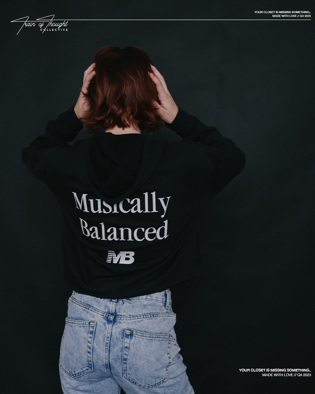 Musically Balanced V2 Womens Cropped Black Hoodie - trainofthoughtcollective