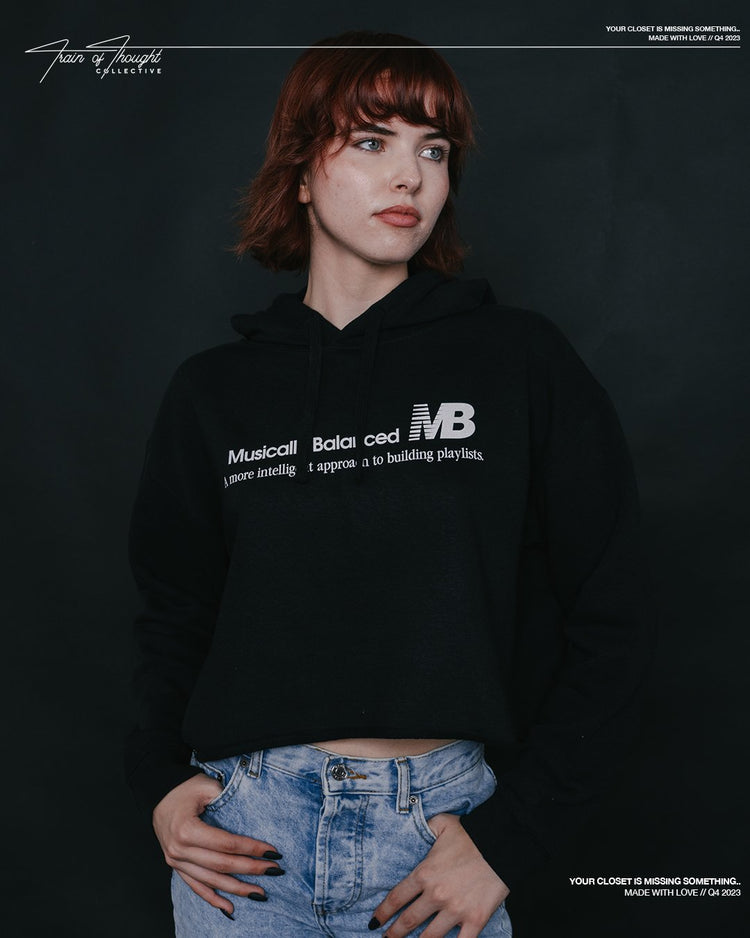 Musically Balanced V2 Womens Cropped Black Hoodie - trainofthoughtcollective
