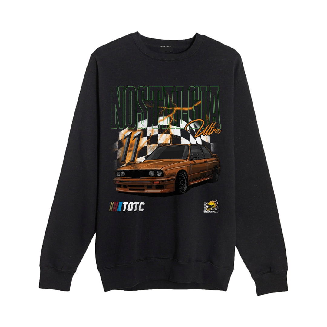 Nostalgia Ultra Racing Crewneck Black Sweatshirt - trainofthoughtcollective
