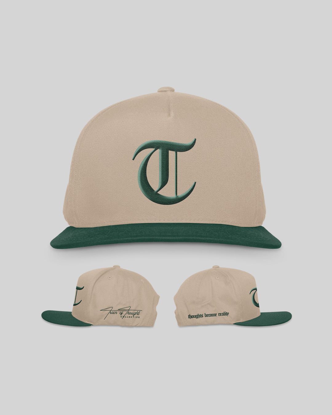 Official T 5 Panel Mid Profile Baseball Cap - Dark Green / Khaki - trainofthoughtcollective