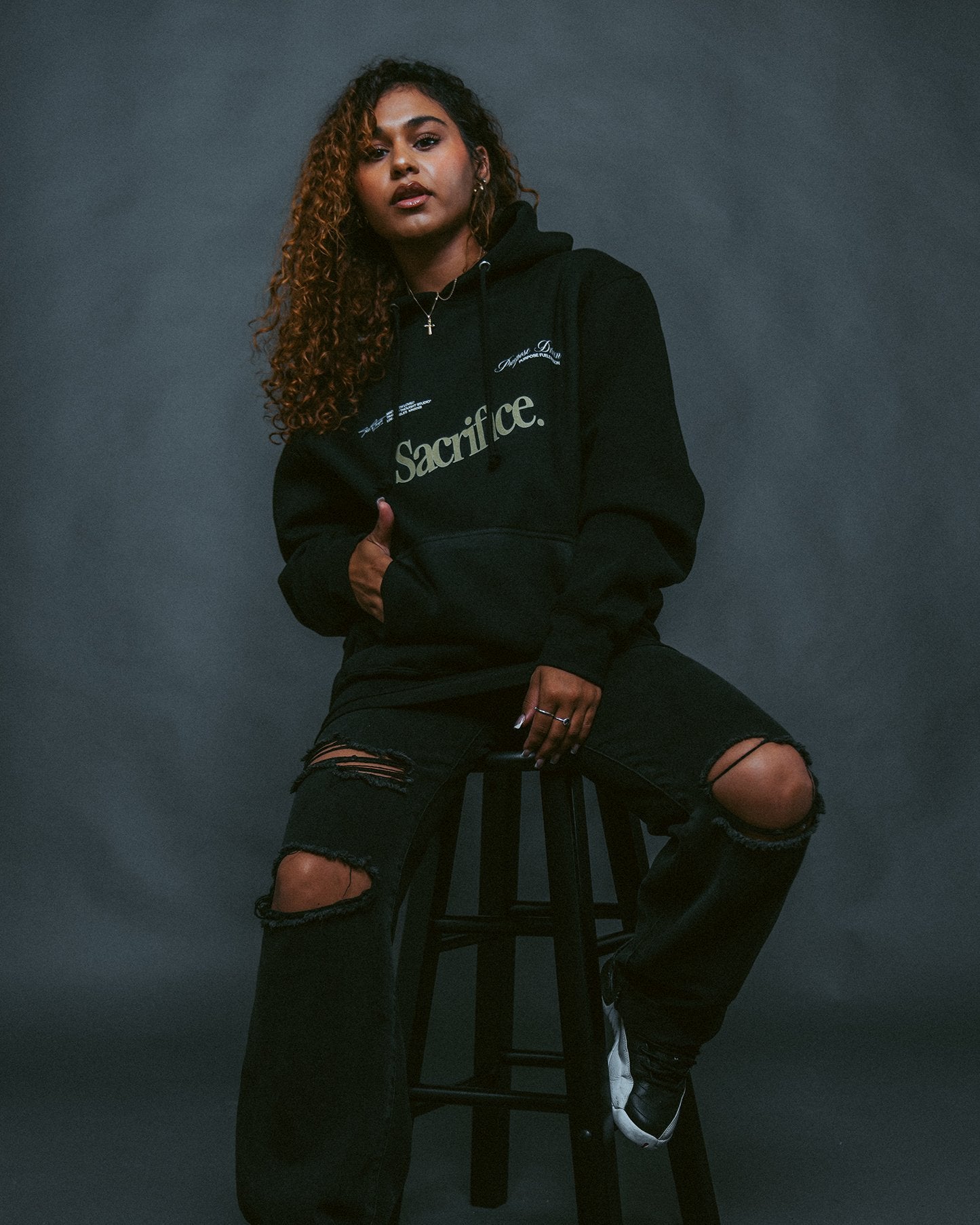 Sacrifice Black Hoodie - trainofthoughtcollective