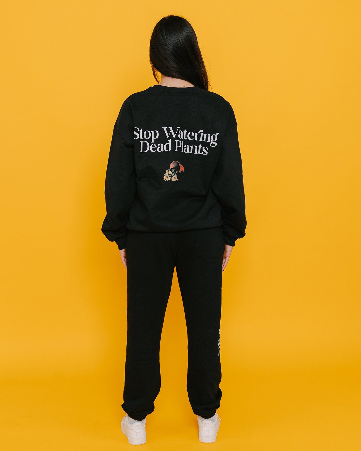 Stop Watering Dead Plants Black Crewneck Sweater - trainofthoughtcollective