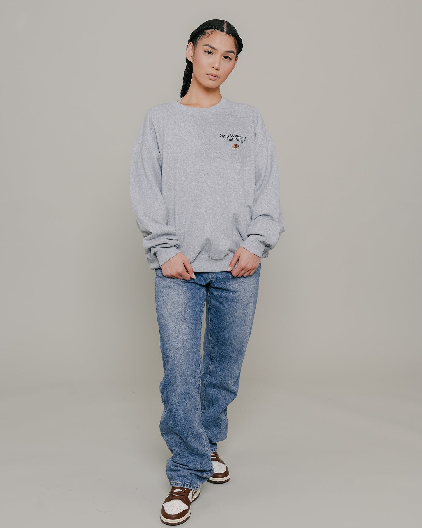 Stop Watering Dead Plants Grey Crewneck Sweater - trainofthoughtcollective