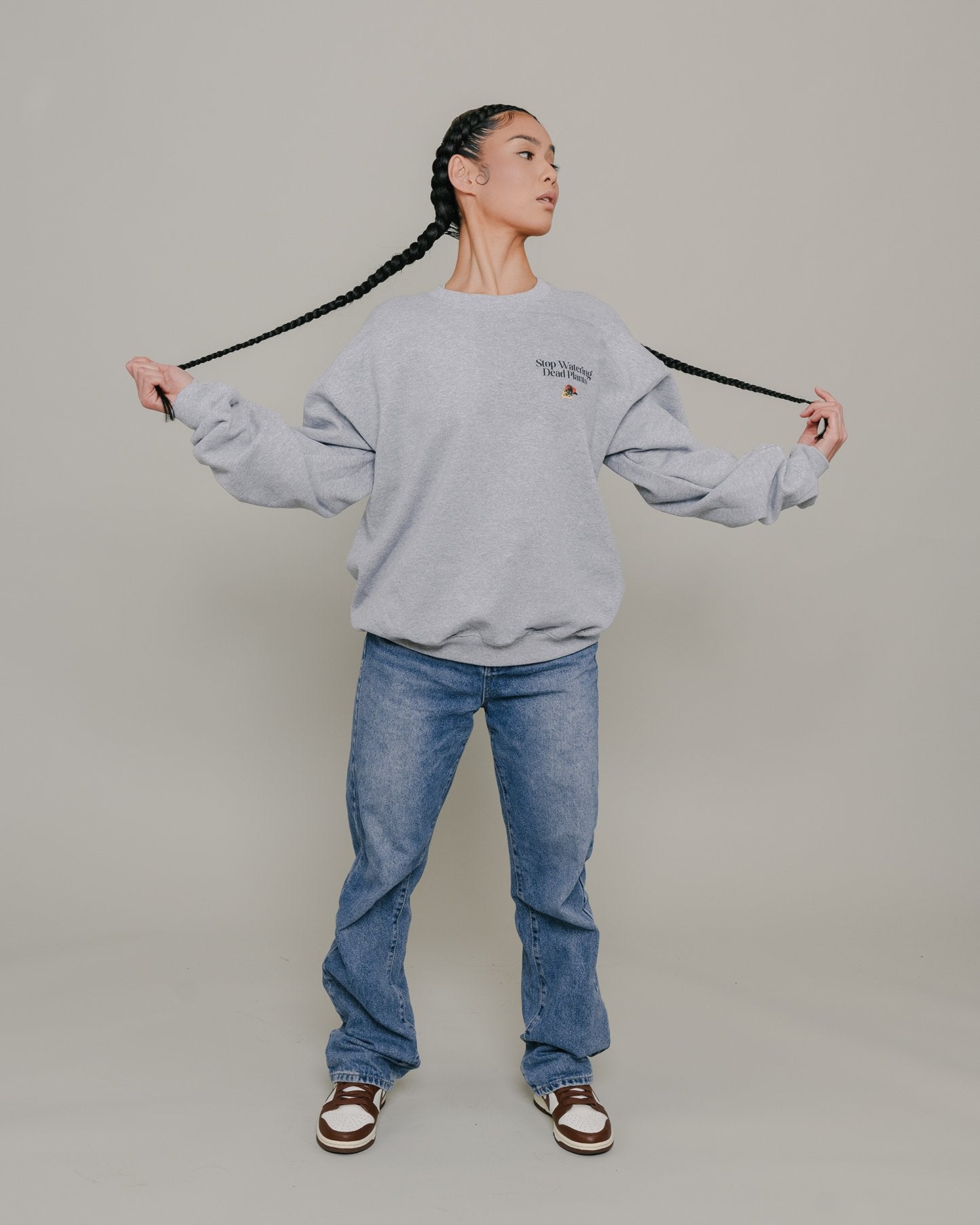 Stop Watering Dead Plants Grey Crewneck Sweater - trainofthoughtcollective