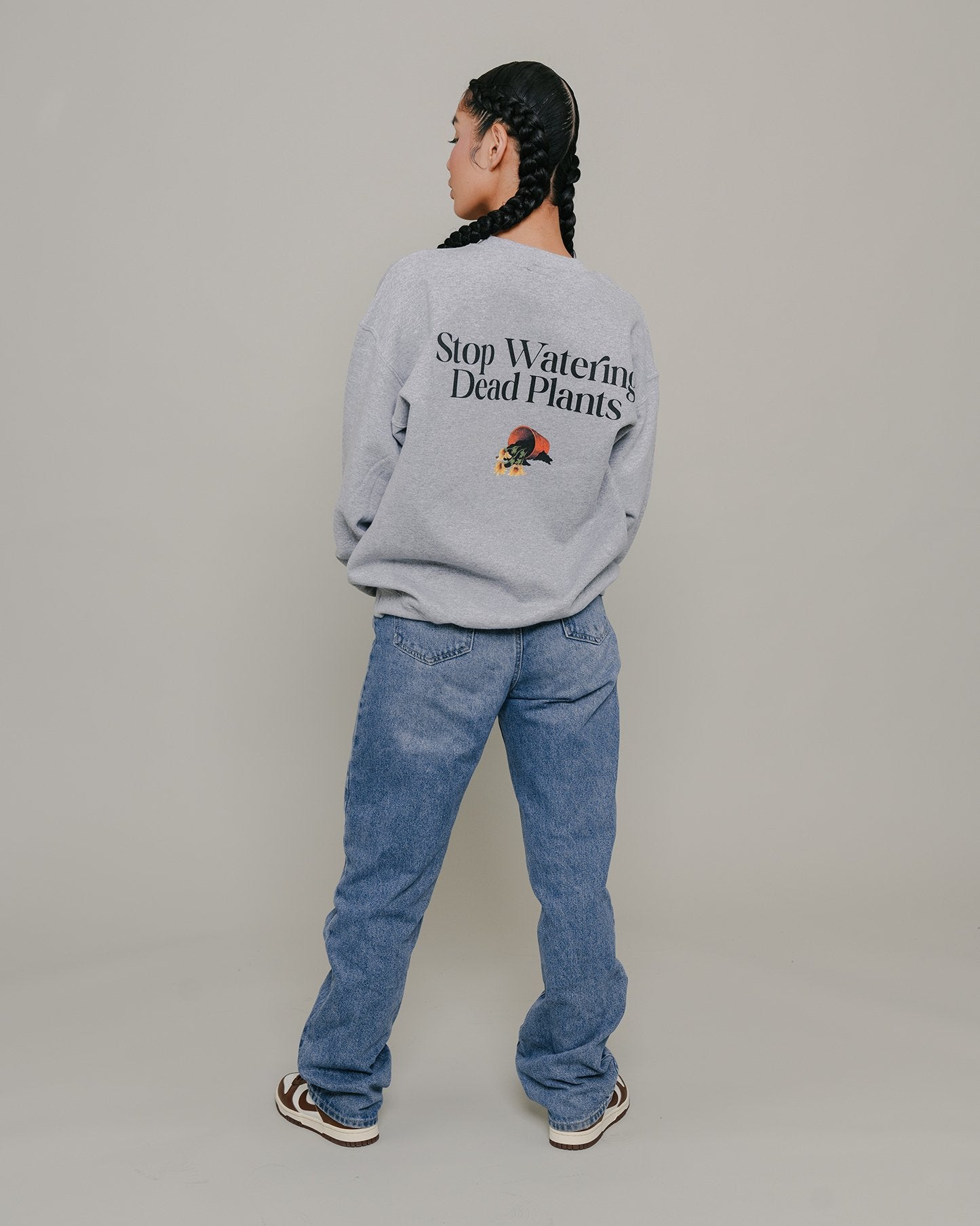 Stop Watering Dead Plants Grey Crewneck Sweater - trainofthoughtcollective