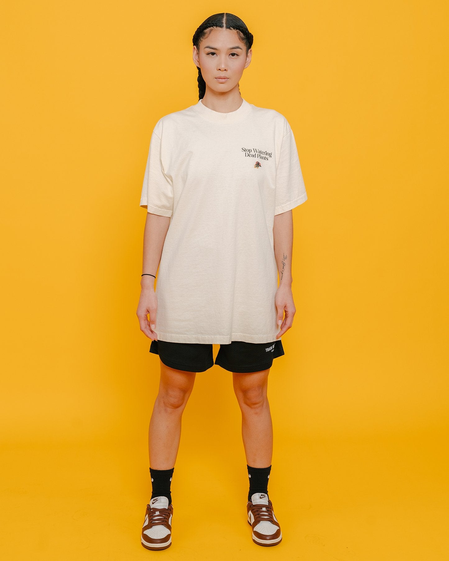 Stop Watering Dead Plants Oversized Cream Tee - trainofthoughtcollective